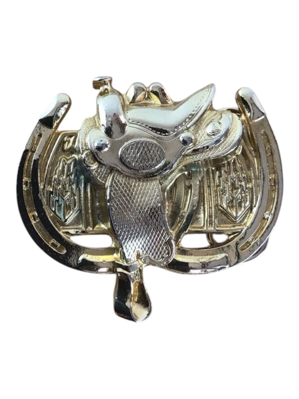 Vintage Saddle Buckle Belt Rodeo SW Gold Equestrian Horses